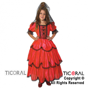 DISFRAZ DAMA ANTIGUA CR ESPECIAL ROJO TALLE 2 CON VOLADO Y PUNTILLA x 1
